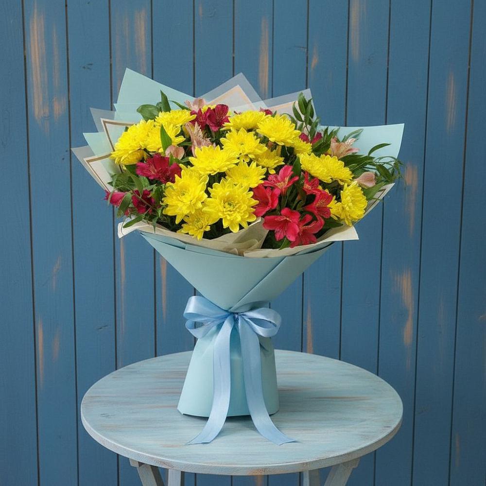 Букет цветов из: Альстромерии и Хризантемы в Калиновке Курской области