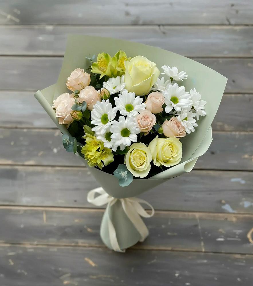 Букет цветов из: Альстромерии, Розы и Хризантемы в Калиновке Курской области