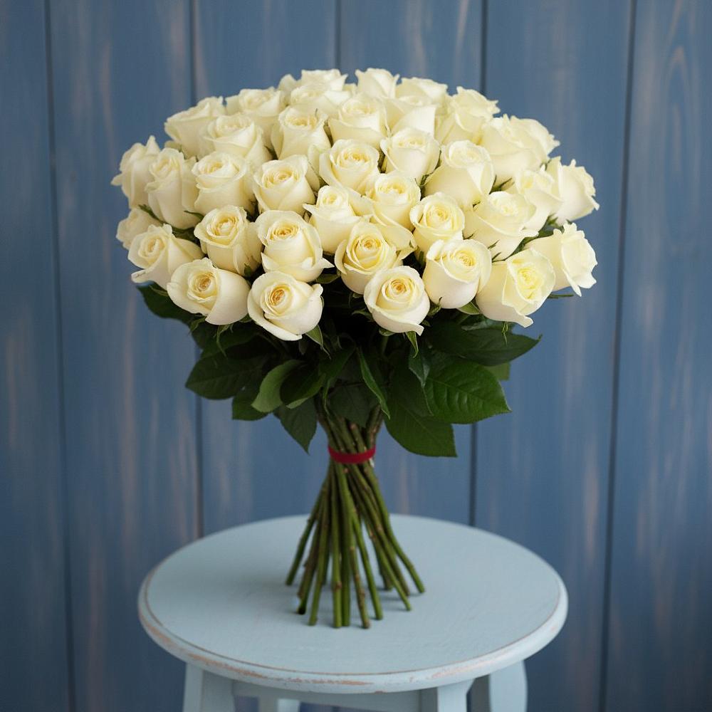 Букет 51 Белая роза Эдлесс Лав в Калиновке Курской области