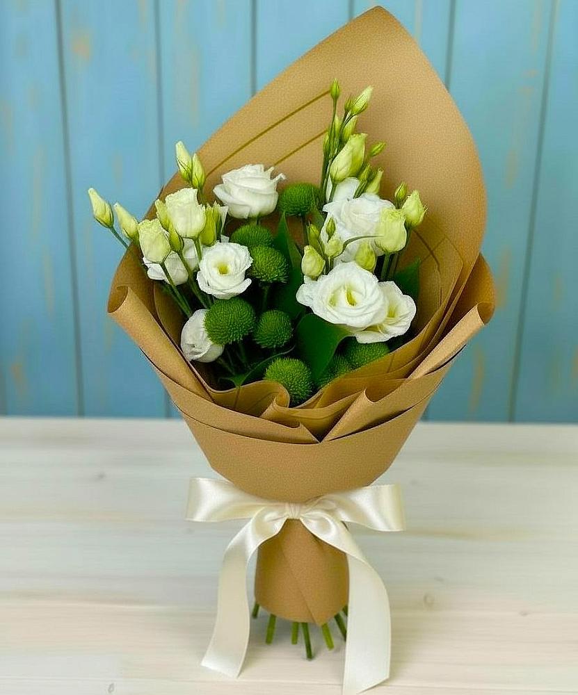 Букет цветов из: Хризантемы и Лизиантусы в Калиновке Курской области