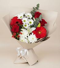 Букет цветов из:  Розы, Хризантемы, Герберы и Лилии в Калиновке Курской области