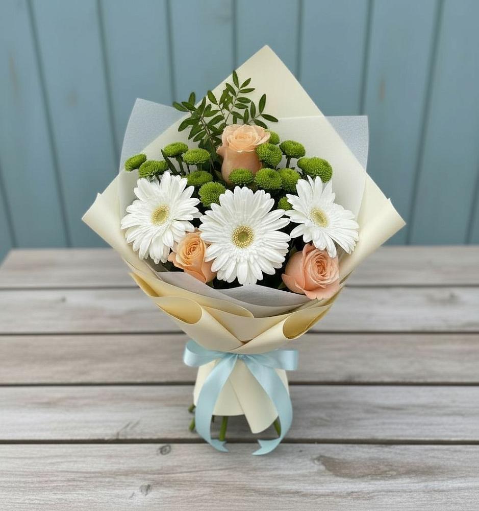 Букет цветов из: Герберы, Розы и Хризантемы в Калиновке Курской области