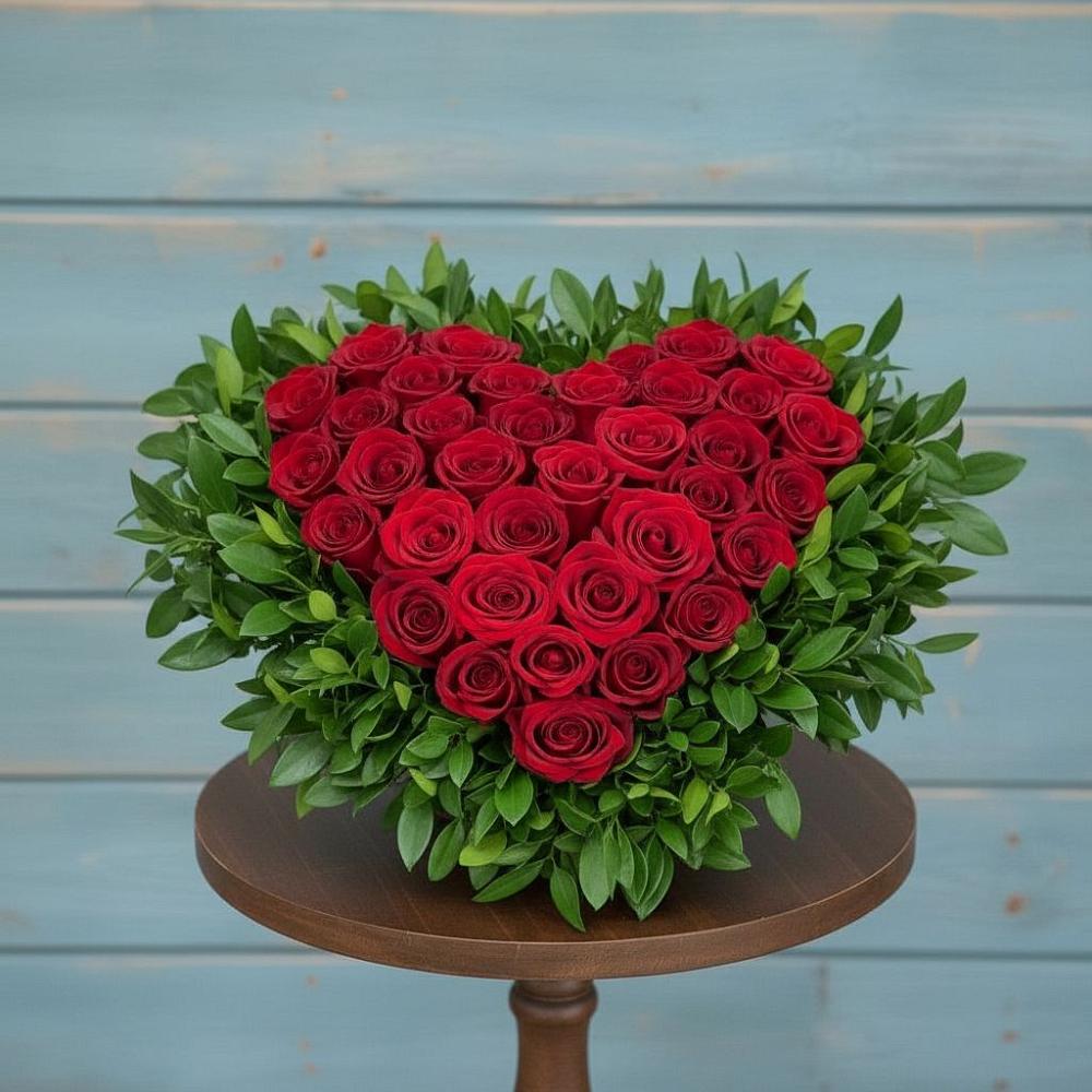 Цветочная композиция из Розы в виде сердца в Калиновке Курской области