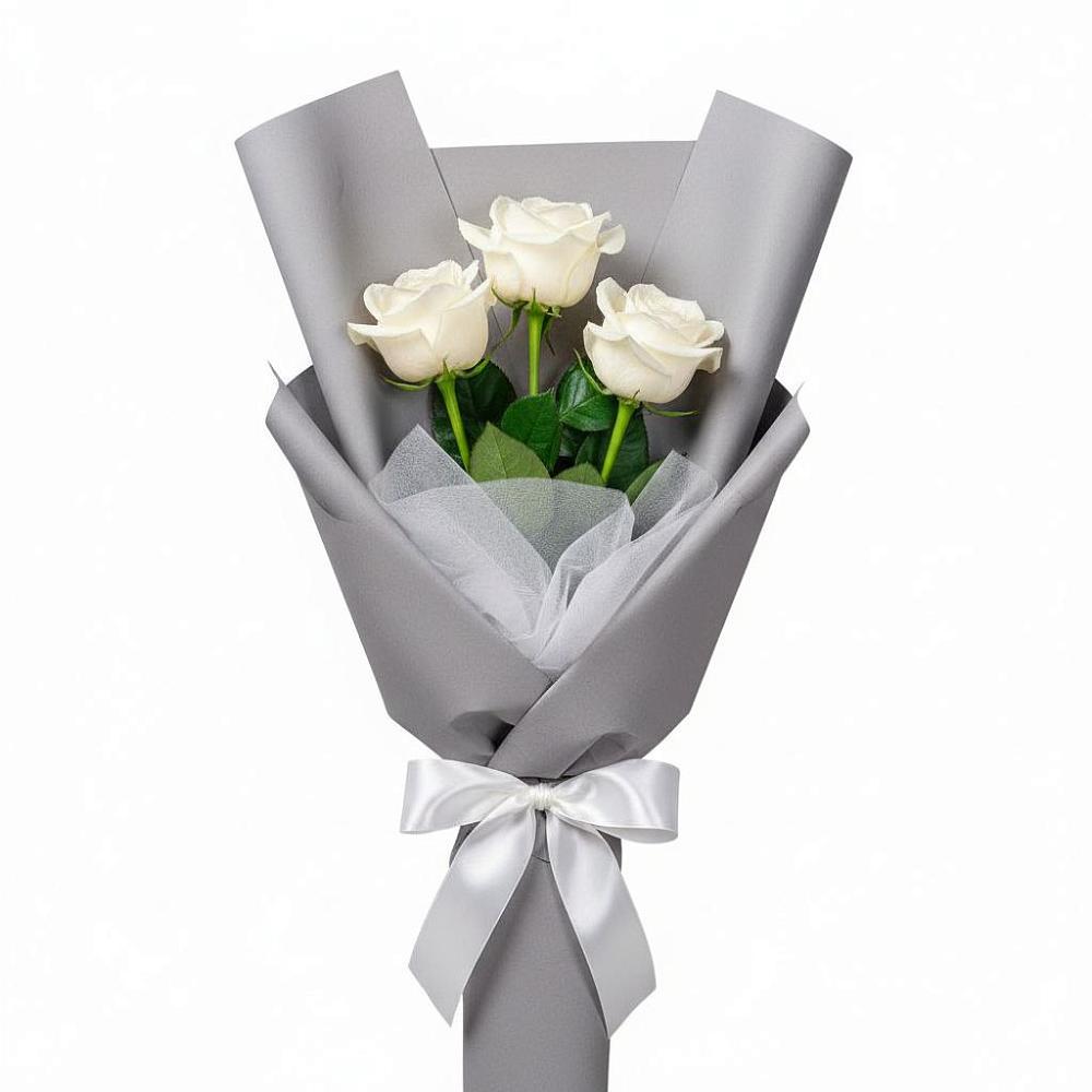 Букет 3 белые розы в Калиновке Курской области