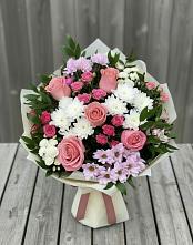 Букет цветов из:  Альстромерии, Гвоздики, Розы и Хризантемы в Калиновке Курской области