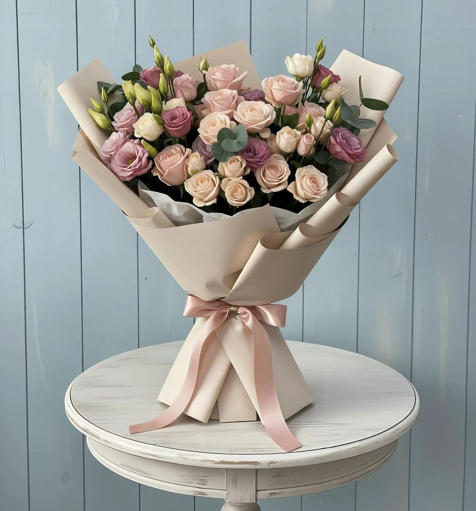 Букет цветов из: Розы и Лизиантусы в Калиновке Курской области