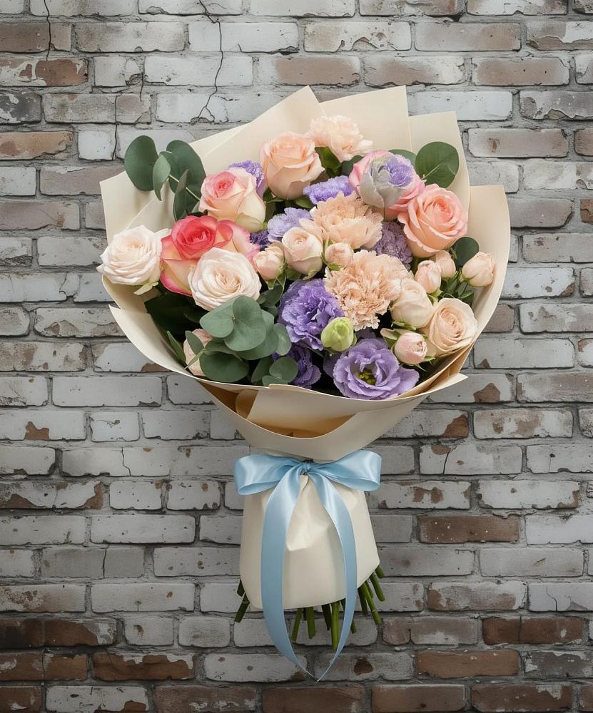 Букет цветов из: Розы, Лизиантусы и Гвоздики в Калиновке Курской области