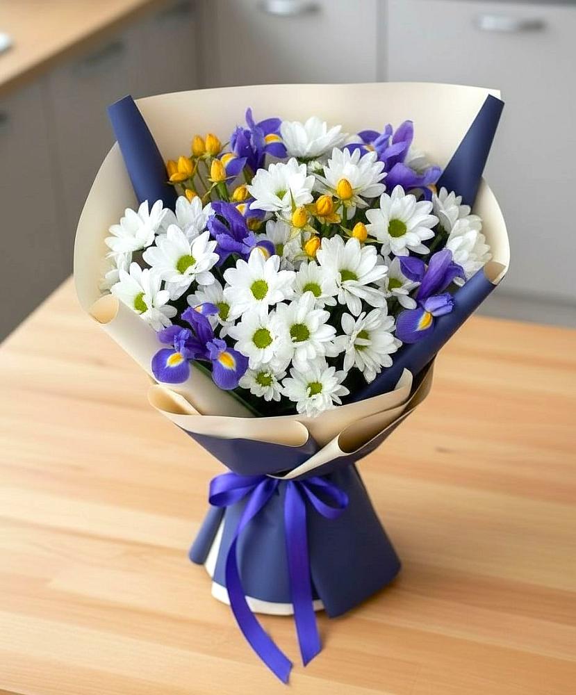 Букет цветов из: Розы, Ирисы и Хризантемы в Калиновке Курской области