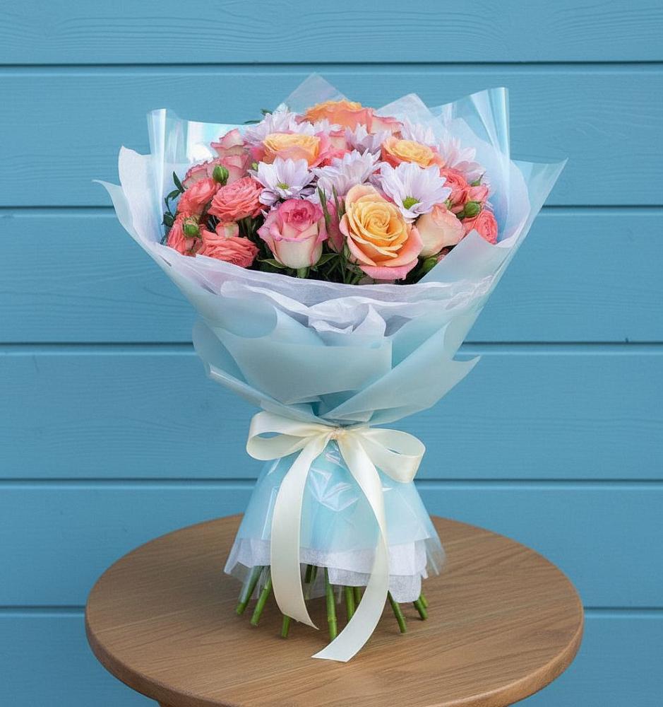 Букет цветов из: Хризантемы и Розы в Калиновке Курской области