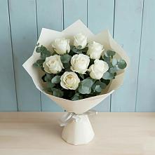 Букет Белые розы в Эвкалипте в Калиновке Курской области